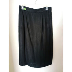 Vintage Classic Talbots Black Linen Blend Lined Midi Straight Skirt Pockets 14